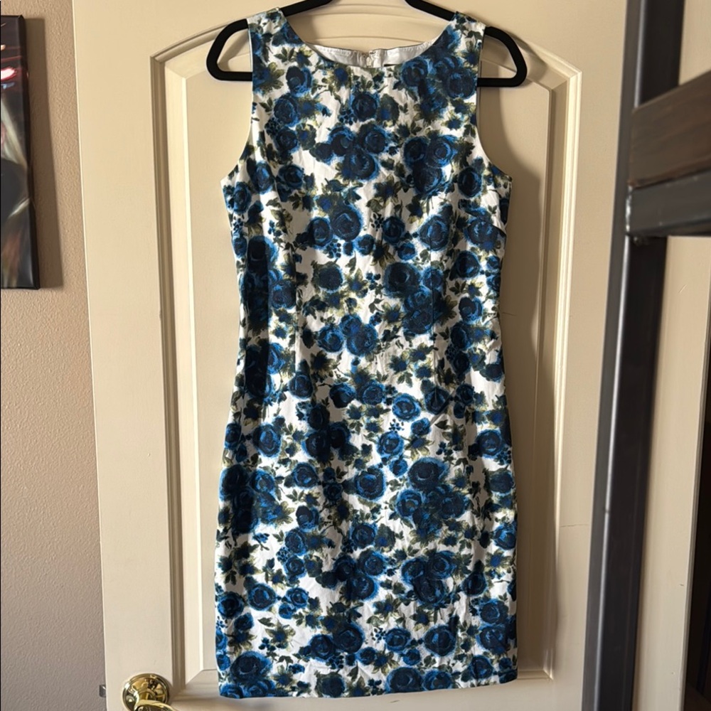 Ann Taylor Blue and White Floral Halter Sheath Sleeveless Midi Dress 6 - Picture 2 of 11